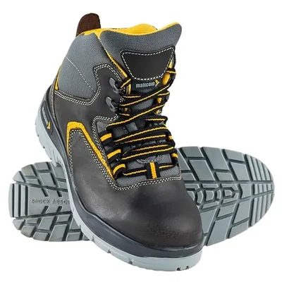 Mallcom Ontilla Black Safety Shoes for Men, High Ankle Safety Boot with Steel Toe, Injected Double Density PU Sole(Size-5)