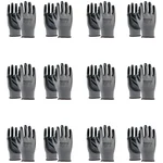 Mallcom P35NBA Grey Polyester 15 Gauge Smooth Finish Seamless Liner Coated with Black Safety Gloves - Pair of 12