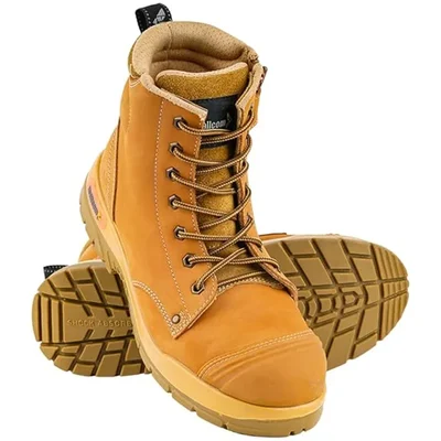 Mallcom Scar Wheat Safety Boot for Men, High Ankle Footwear with Steel Toe, PU Midsole, Rubber Outsole Double Density Shoe(Size-4)