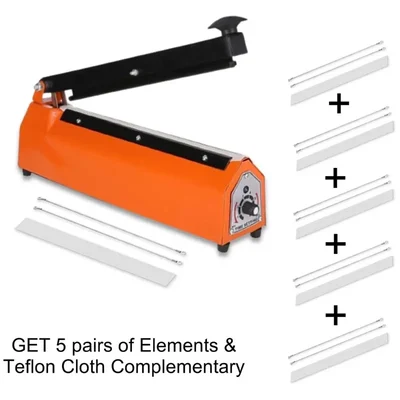 Ziffer 8 Inch Heavy Duty Iron Body Impulse Sealing Machine with 5 Replacement Heat Elements and 5 Teflon Cloths