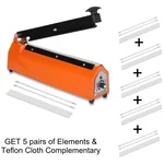 Ziffer 8 Inch Heavy Duty Iron Body Impulse Sealing Machine with 5 Replacement Heat Elements and 5 Teflon Cloths
