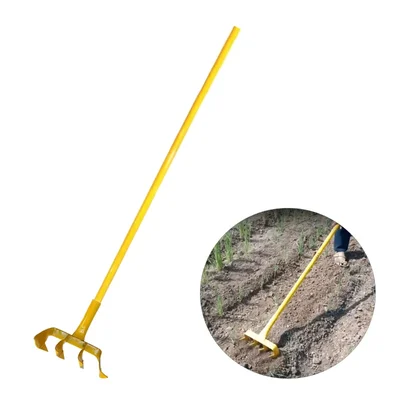 Manual 4 Teeth Weeding Rake with 4.5 feet Aluminum Handle for Weeding & Ploughing
