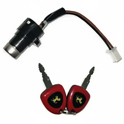 Maroon Electric Bicycle Ignition On/Off Key Switch with Dual Keys, 2-Wire Connector for E-Bike, Scooter, ATV & Go-Kart