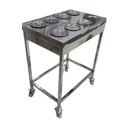 Premium Quality Stainless Steel 202 Grade 8 Pot Masala Trolley for Kitchen Use