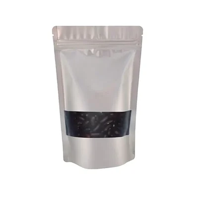 10cm x 17cm, 100 gram Matt Silver Color Ziplock Pouches with Transparent Window(Pack-50 Pcs )