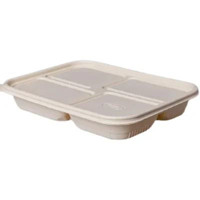 Premium 1100ml, 4 Compartment Cornstarch Meal Container with Lid(Pack-50 pcs)