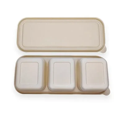 Premium 500ml, 3-Compartment Cornstarch Meal Container with Lid(Pack-50 pcs)