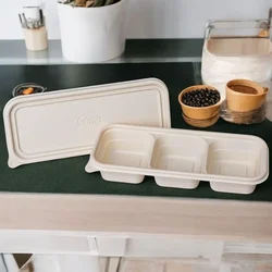 Premium 500ml, 3-Compartment Cornstarch Meal Container with Lid(Pack-50 pcs)