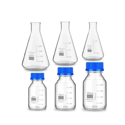 Bello Pack of 6 Pcs Borosilicate Glass 3 pcs and Reagent bottle 3 pcs For Laboratory and Professional Use