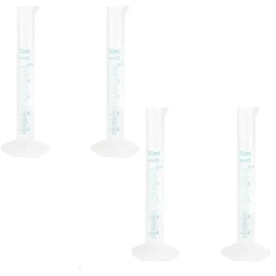 SBT 4 pcs 10ml Polypropylene Measuring Cylinder with Hexagonal Base and Blue Printed Graduation
