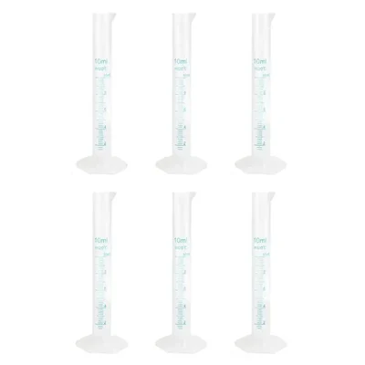 SBT 6 pcs 10ml Polypropylene Measuring Cylinder with Hexagonal Base and Blue Printed Graduation