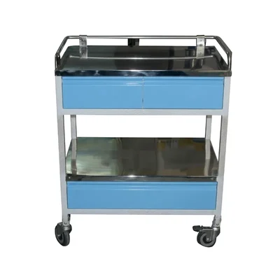 Luft India Square Tube MS Epoxy Powder Coated Medicine Trolley SS Shelves with Drawers Li30