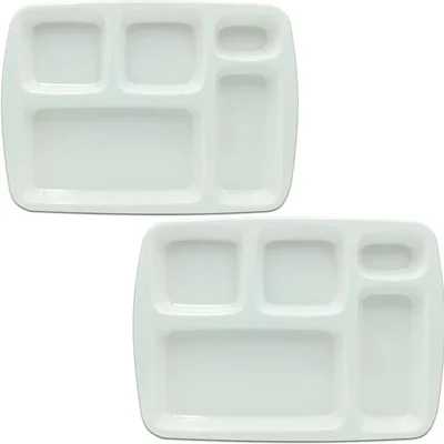 Melamine 5-Partition 13in Shatterproof Cafeteria Dining Tray(Pack-2pcs)