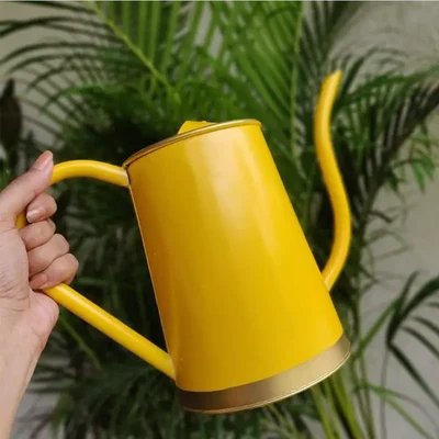 Metal Watering Can 1.5 Liter Yellow for Home Gardening