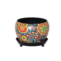 Ecofynd Designer Metal Plant Pot with Saucer Plate | Home Decor Item for Garden Plants , Balcony, Patio, Living Room