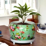 Ecofynd High-quality, Lily Green-Floral Print Metal Planter Pot for Home Decor