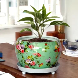 Ecofynd High-quality, Lily Green-Floral Print Metal Planter Pot for Home Decor