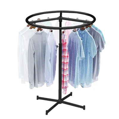 KTG Circle Rotatable Garment Clothing Metal Hanger Stand for store and Display Uses - Black colour 