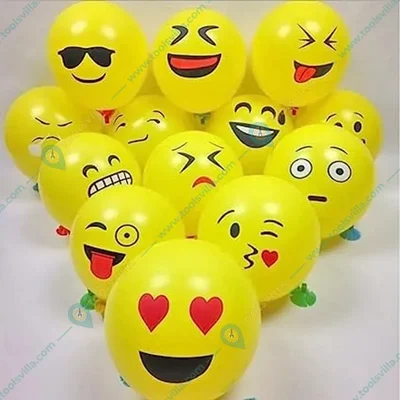Pack of 5, Yellow Emoji Smiley Face Printed Latex Balloons Set of 25 Pcs for Kids Birthday