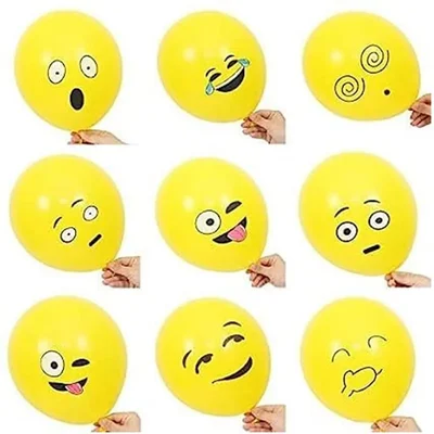 Pack of 5 | Kit of 25 Pcs Yellow Emoji Smiley Face Printed Latex Balloons for Kids Birthday