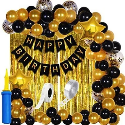 Pack of 5, Birthday Decoration Banner & Balloon Kit of 61 Pcs with Metallic Latex Set