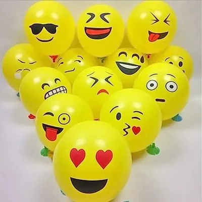 Pack of 5, Printed Face Expression Emoji Latex Balloons of 50 Pcs for Birthday Parties in Yellow