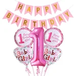 Pack of 10, 6 Pcs Set, Pink 1st Birthday Decoration Kit for Baby Girl with Banner & Number Foil Balloon