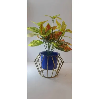 Designer Metallic Gold Metal Stand with Planter Pot for Balcony & Home Decoration