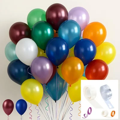 Pack of 10, Multi Metallic Balloons Kit, Wall Decor with Arch Tape & Dots for Birthday
