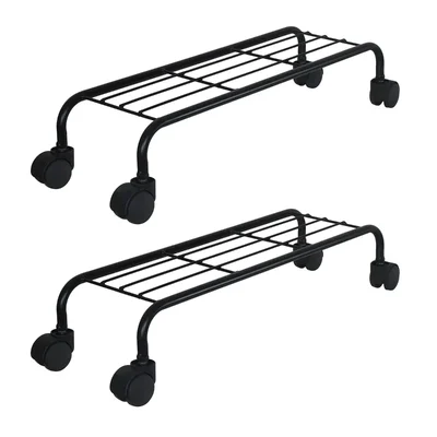 Heavy Duty Metal Plant Stand with Rolling Wheels & Curved Edges for Garden & Home Decor(Set of 2)