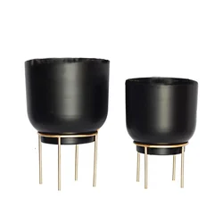 Ecofynd Eva Metal Plant Pots with Stands Home Decor Item for Balcony, Patio, Living Room, Garden (Pack of 2)