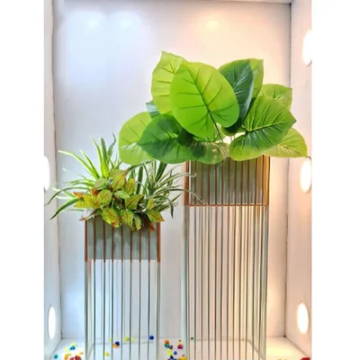 Metal Planter Pot with Stand Set for Garden and Home Decor (Set of 2)