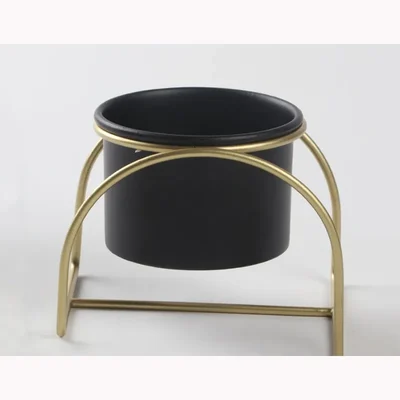 4 inches Black Metal Planter Pot with Golden Metal Stand for Home Decor Purpose