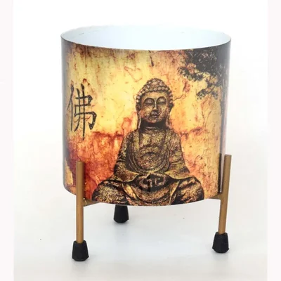 Table Top Metal Planter/Flower Pot with Meditating Buddha Design for Home Decor