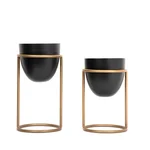 Ecofynd 6 inch Decorative Metal Plant Pot with Stand for Indoor Outdoor Home Decor (Pack of 2)