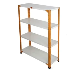 Premium Quality 40 x 29 x 12 Inch 4 Shelves Powder Coated Metal Rack For Multipurpose Use (22 Gauge Shelf & 16 Gauge Angle)(Color-White Shelves & Orange Angle )