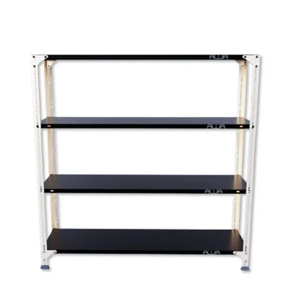 Alija 48x47x12 Inch 4 Shelves Slotted Angle Metal Rack For Multipurpose uses (Colour-Ivory angle & Black Shelves)(Gauge-22 gauge shelves, 16 gauge angle)