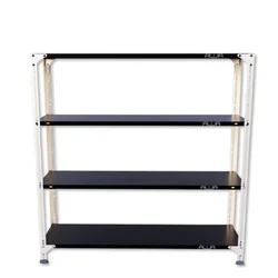 Alija 48x47x12 Inch 4 Shelves Slotted Angle Metal Rack For Multipurpose uses (Colour-Ivory angle & Black Shelves)(Gauge-22 gauge shelves, 16 gauge angle)