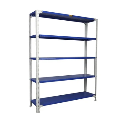 Premium Quality 84 x 36 x 15 Inch 5 Shelves Powder Coated Metal Rack For Multipurpose Use(Color-Blue Shelves & Ivory Angle )