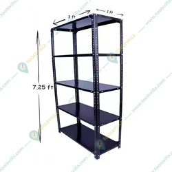 Menage 87x36x12 Inch 5 Shelves 24 Gauge Metal Black Slotted Angle Rack