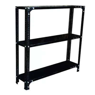 Menage 36x35x9 Inch 3 Shelf 24 Gauge Metal Black Slotted Angle Rack