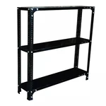 Menage 36x35x9 Inch 3 Shelf 24 Gauge Metal Black Slotted Angle Rack