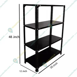 Menage 48x35x12 Inch 4 Shelves Metal Slotted Angle Rack For Multipurpose Use