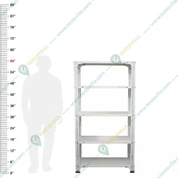 Menage 60x23x15 Inch 5 Shelves Metal Ivory Slotted Angle Rack