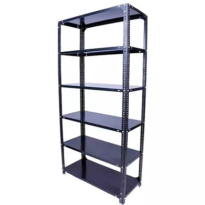 Menage 87x30x12 Inch 6 Shelves Metal Black Slotted Angle Rack