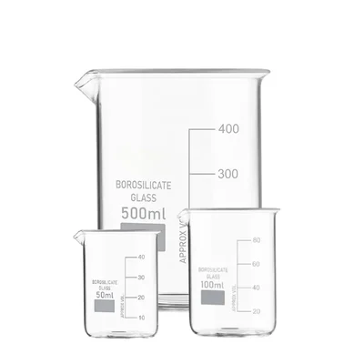 COMETEK Set of 3 Beakers - 50 ml, 100 ml, 500 ml, Low Form, Borosilicate Glass 3.3, Graduated