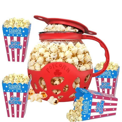 Enem Microwave Popcorn Maker With Borosilicate Glass,3-in-1 Lid (Measures, Kernels and Melts Butter) and 4 Popcorn Box