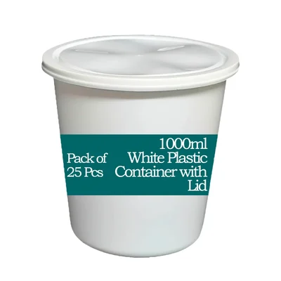 1000ml Milky White Plastic Container with Lid for Food Delivery, Takeway and Storage(Pack-25 pcs)