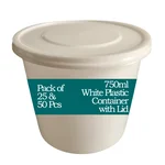 750ml White Plastic Container with Lid For Food Delivery, Takeway and Storage