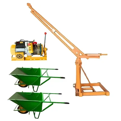 HT 500 kg Mini Crane 360° With 3 HP Electric Clutch Winch, 8 mm 50 Meter Wire Rope & 2 Wheel Barrow Trolley With Chain